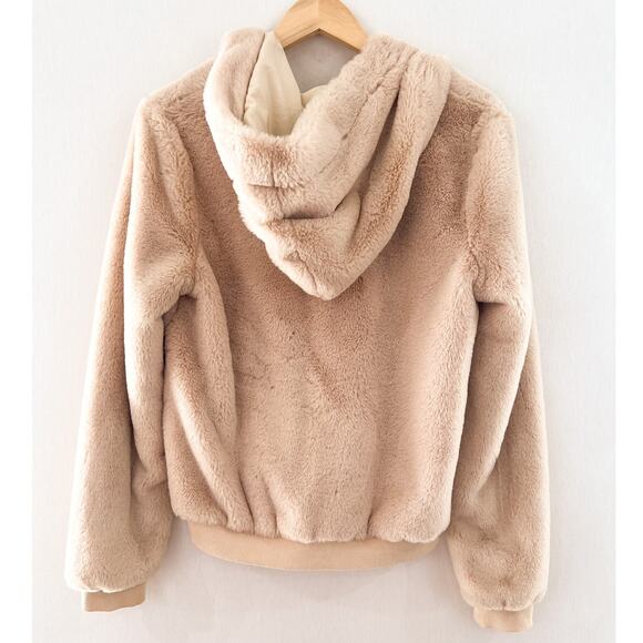 Revolve Superdown Marissa Faux Fur Hooded Jacket Medium Oatmeal - Picture 4 of 9